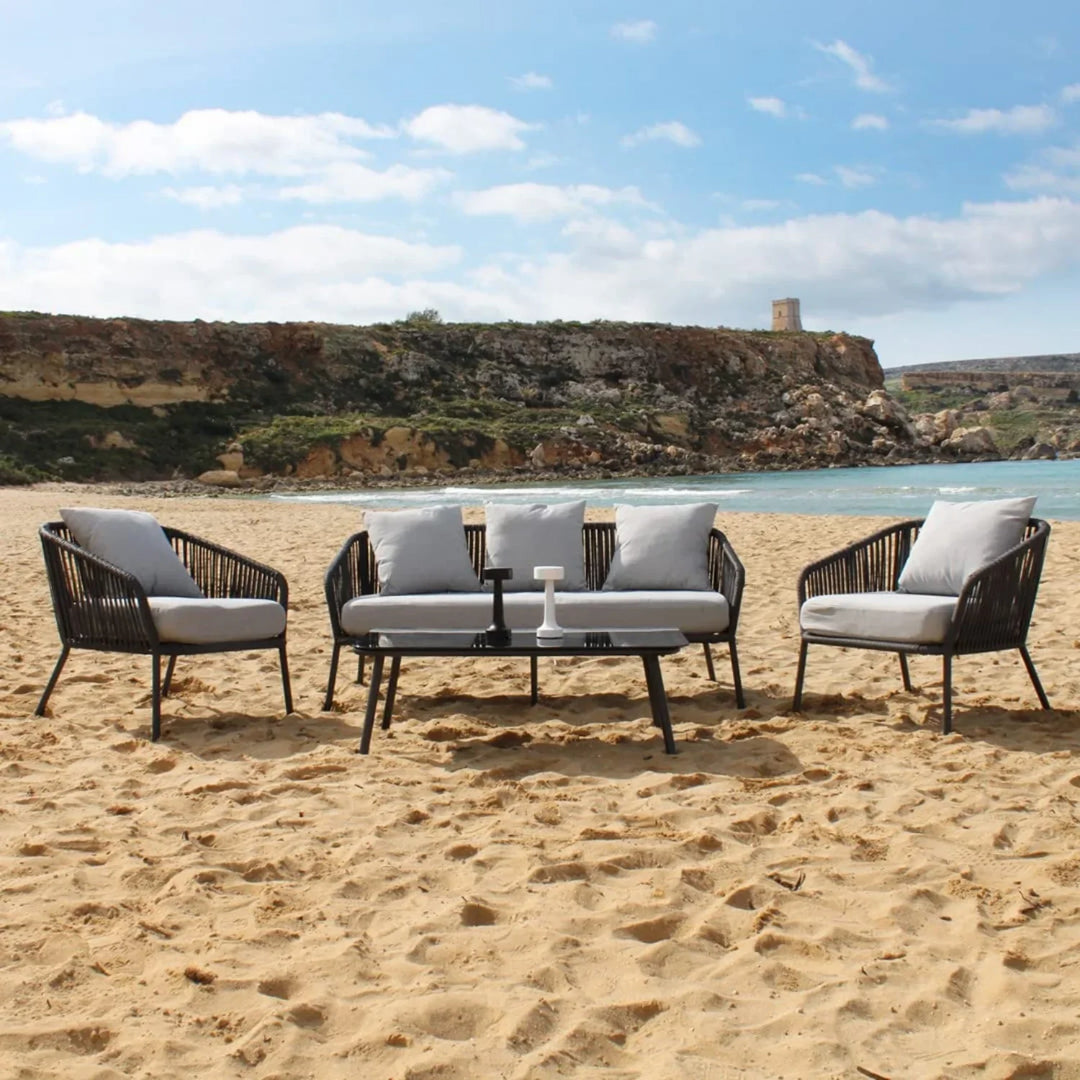 Azalea 4-Piece Outdoor Rope Patio Sofa Set (Black & Off-White)