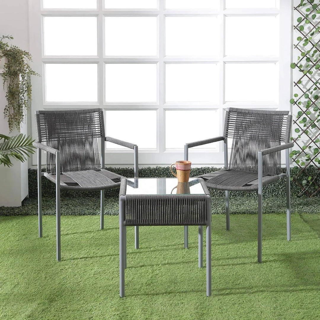 Jovie Outdoor Rope 3-Piece Patio Set (Grey)