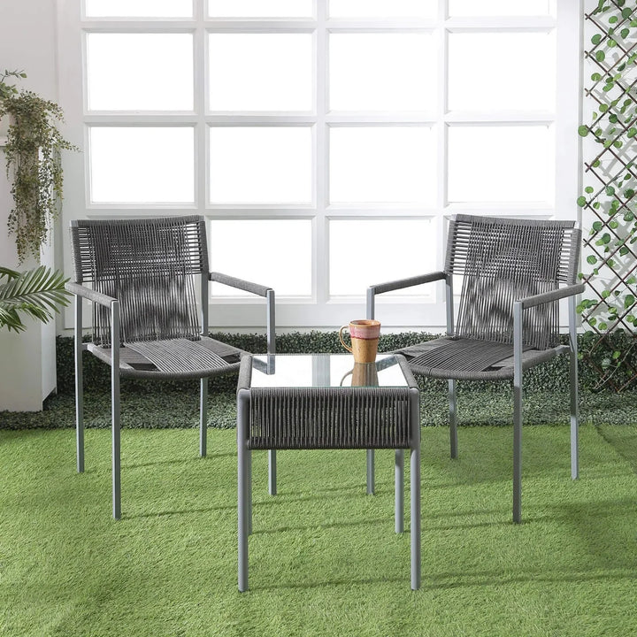 Jovie Outdoor Rope 3-Piece Patio Set (Grey)