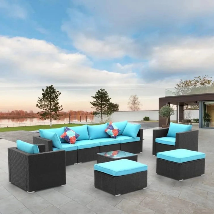 Vesna 6-Piece Outdoor Conversation Set (Black/Sky-Blue)