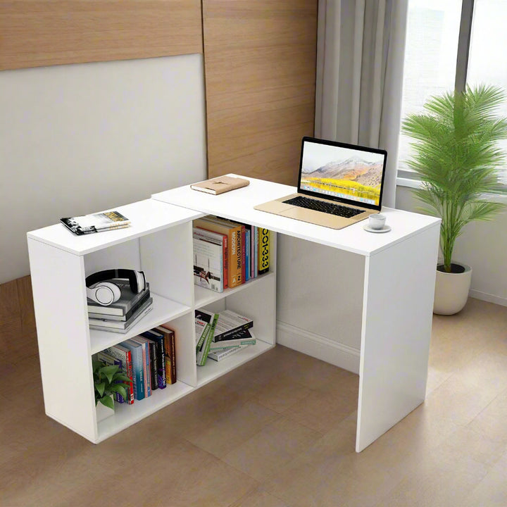 Laila L Shape Rotatable Study Table, Computer Desk, WFH Office Table with Storage