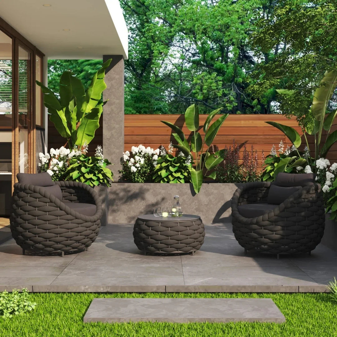 Miyako Nest Shape 3-Piece Hand-Woven Rope Patio Set