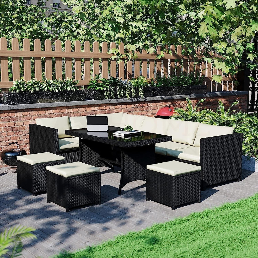 Thea 6-Piece Outdoor Wicker Patio Dining Set – Black/Cream