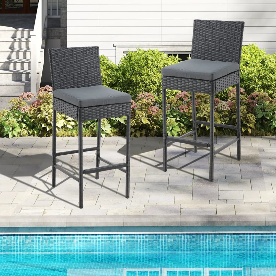 Thekla Outdoor Rattan Wicker Bar Chairs Set of 2