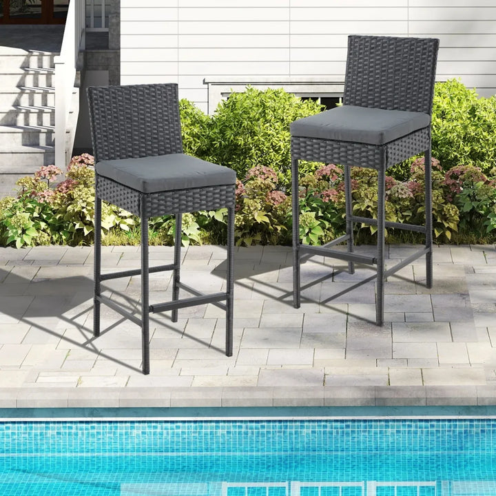 Thekla Outdoor Rattan Wicker Bar Chairs Set of 2