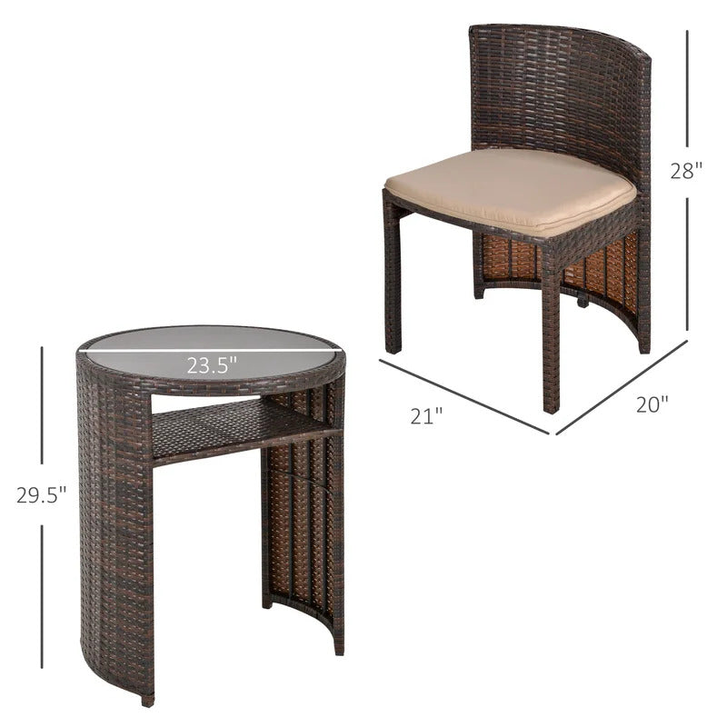 Vavrik Outdoor Patio Seating Set 2 Chairs and 1 Table Set (Brown)