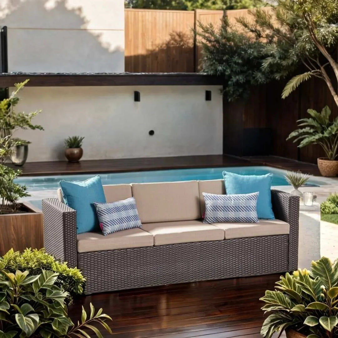 Ulfah Outdoor All-Weather Wicker 3-Seater Sofa