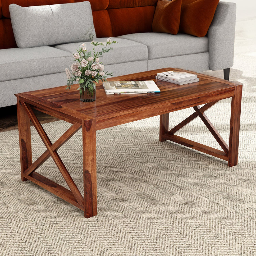 Sikha Sheesham Wood Cross Legs Coffee Table For Living Room