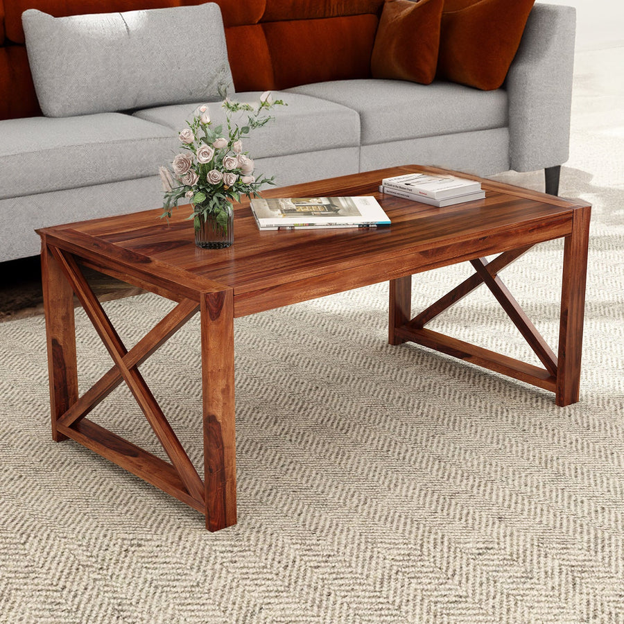 Sikha Sheesham Wood Cross Legs Coffee Table For Living Room