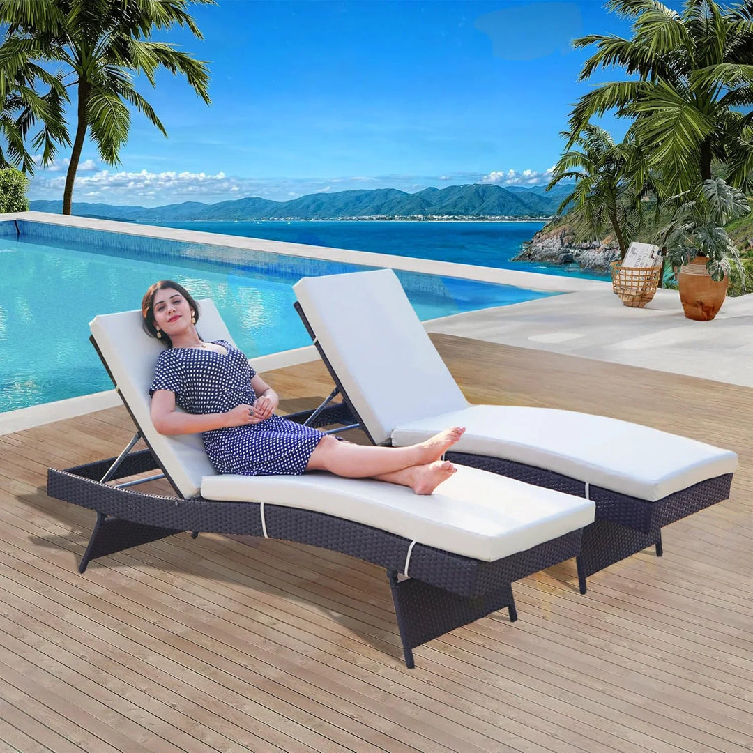 Aiko All-Weather HDPE Wicker Outdoor Chaise Lounge Chair Set of 2