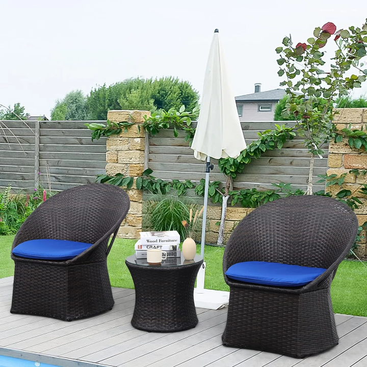 Carreon Outdoor Patio Seating Set 2 Chairs and 1 Table Set - Browm/Blue - Coffee Table Sets