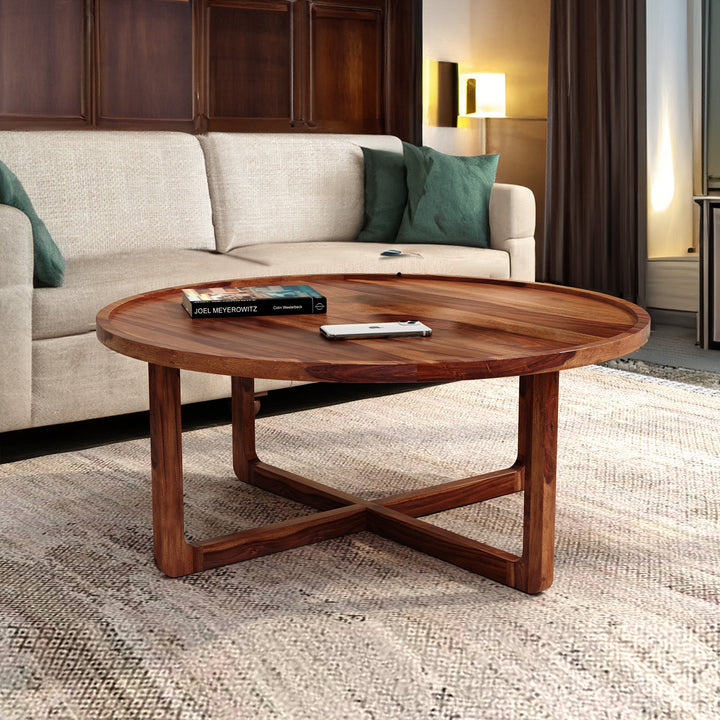 Harry Sheesham Wood Round Coffee Table For Living Room