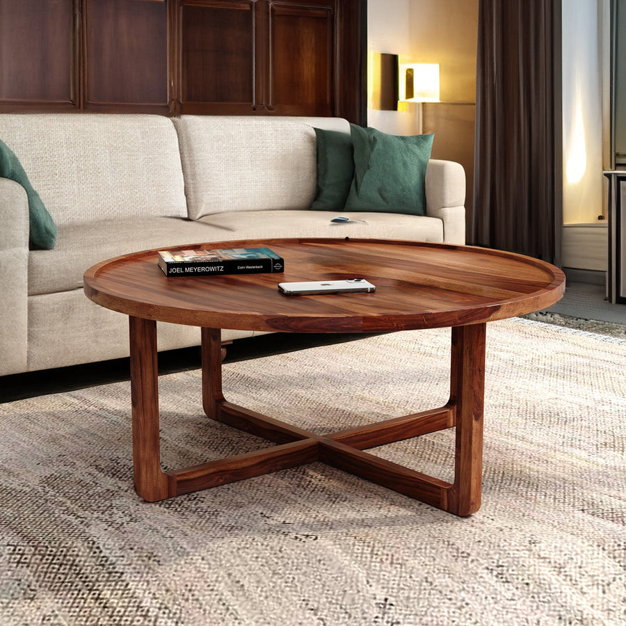 Harry Sheesham Wood Round Coffee Table For Living Room