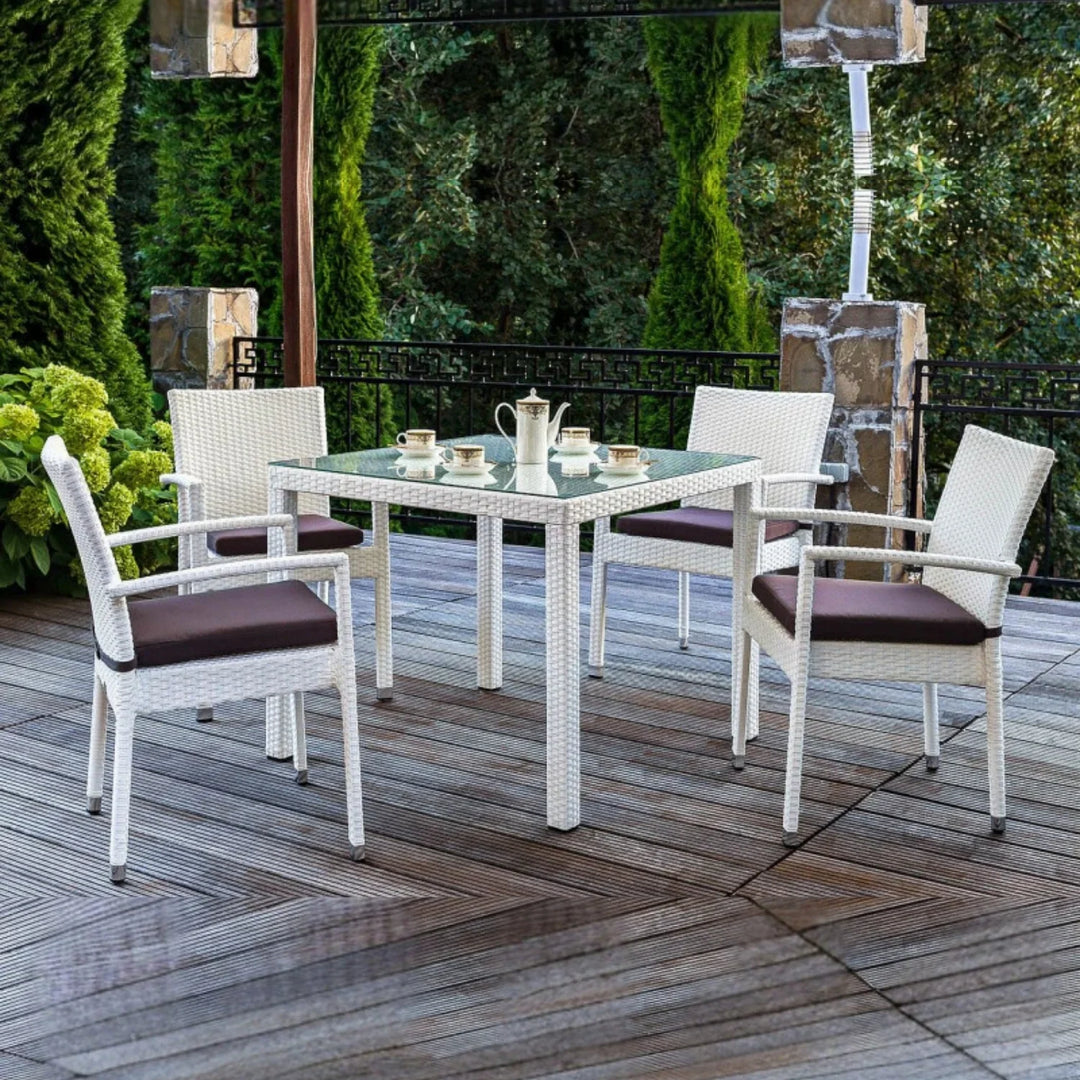 Riko 5-Piece Outdoor Patio Dining Set With Rattan Chairs & Glass-Top Table