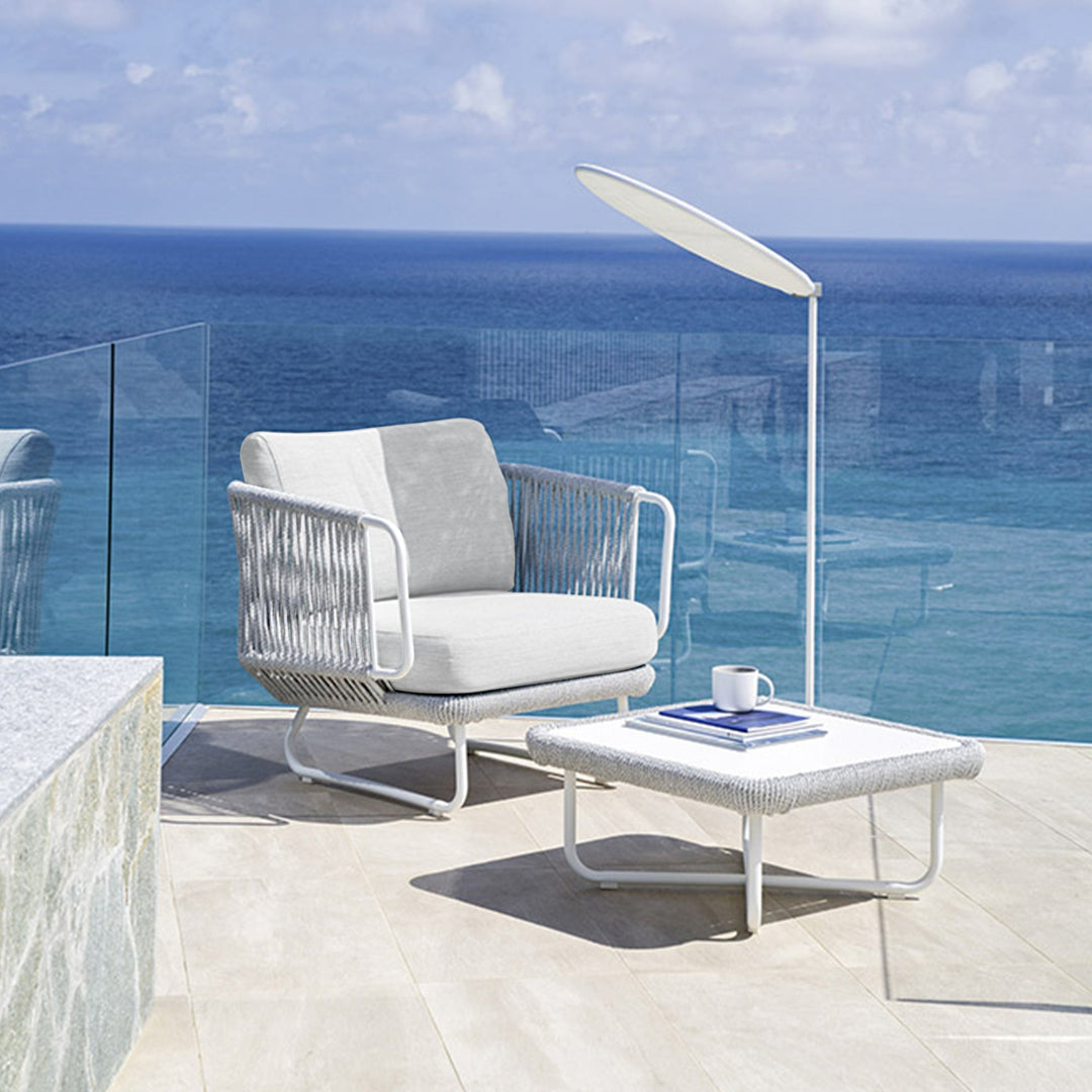 Astor Outdoor Garden Balcony Sofa Set 3 Seater , 2 Single Seater and 1 Center Table Set Braid & Rope (Grey-Off White)