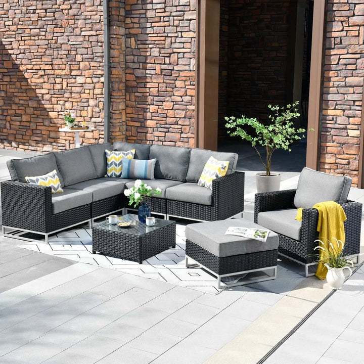 Norberta Outdoor Rattan Wicker 7-Seater Sofa Set