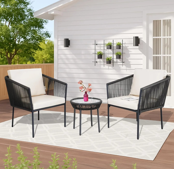 Nerida Outdoor Rope Patio Set with Glass Top Table