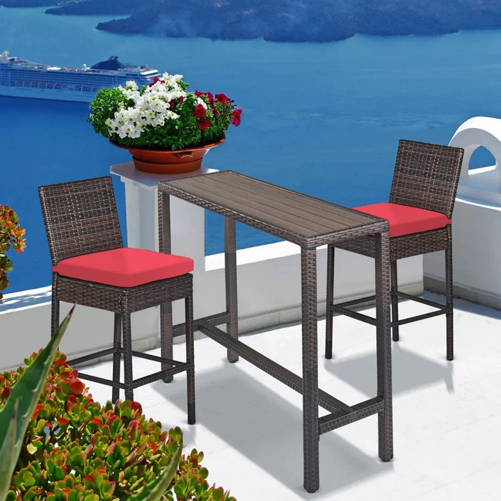 Asami All-Weather Rattan Wicker Bar Set with High-Top Outdoor Table & Chairs