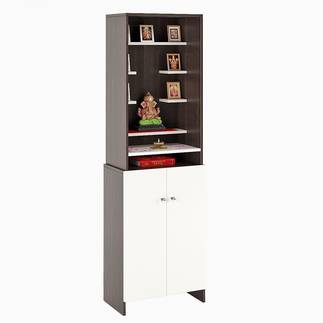 Aanya Pooja Mandir for Home, Modern Temple for Home & Office, Prayer Cabinet Puja Stand Shelf in Wenge & White Finish