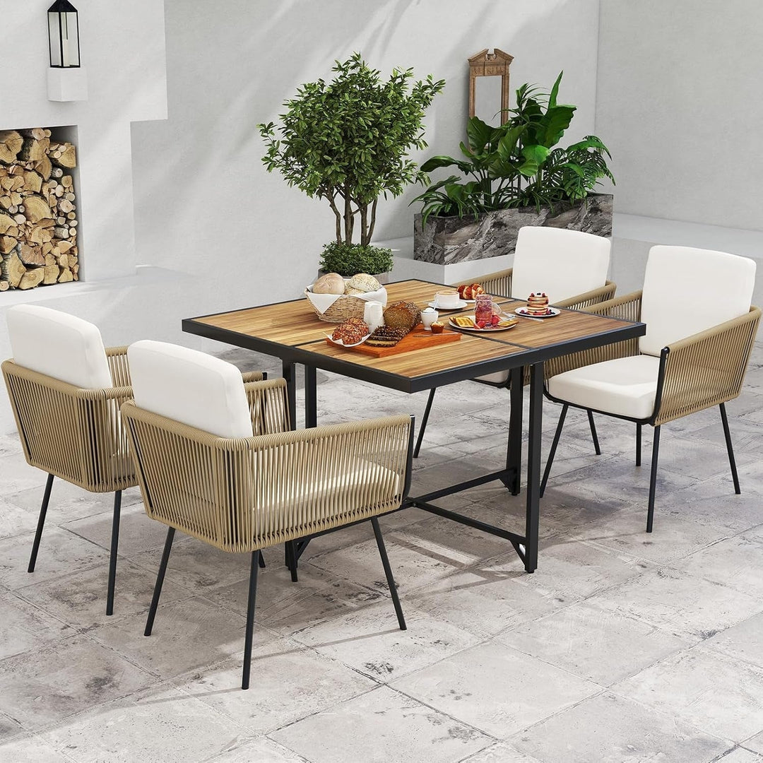 Yun 5-Piece Outdoor Patio Dining Set with Square Wood Tabletop