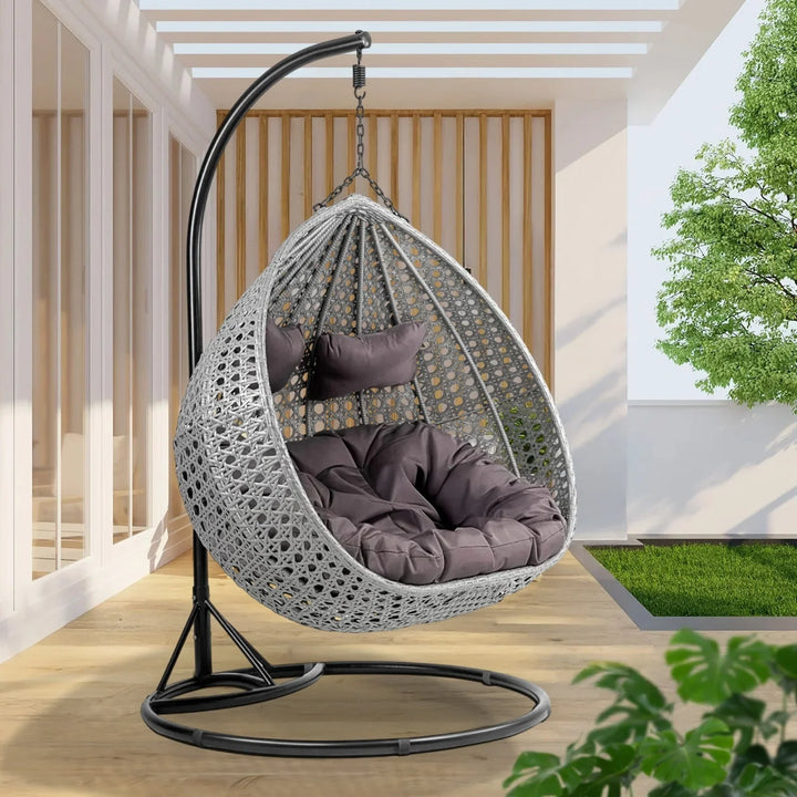 Jia Double Seater Rattan & Wicker Swing (Grey)