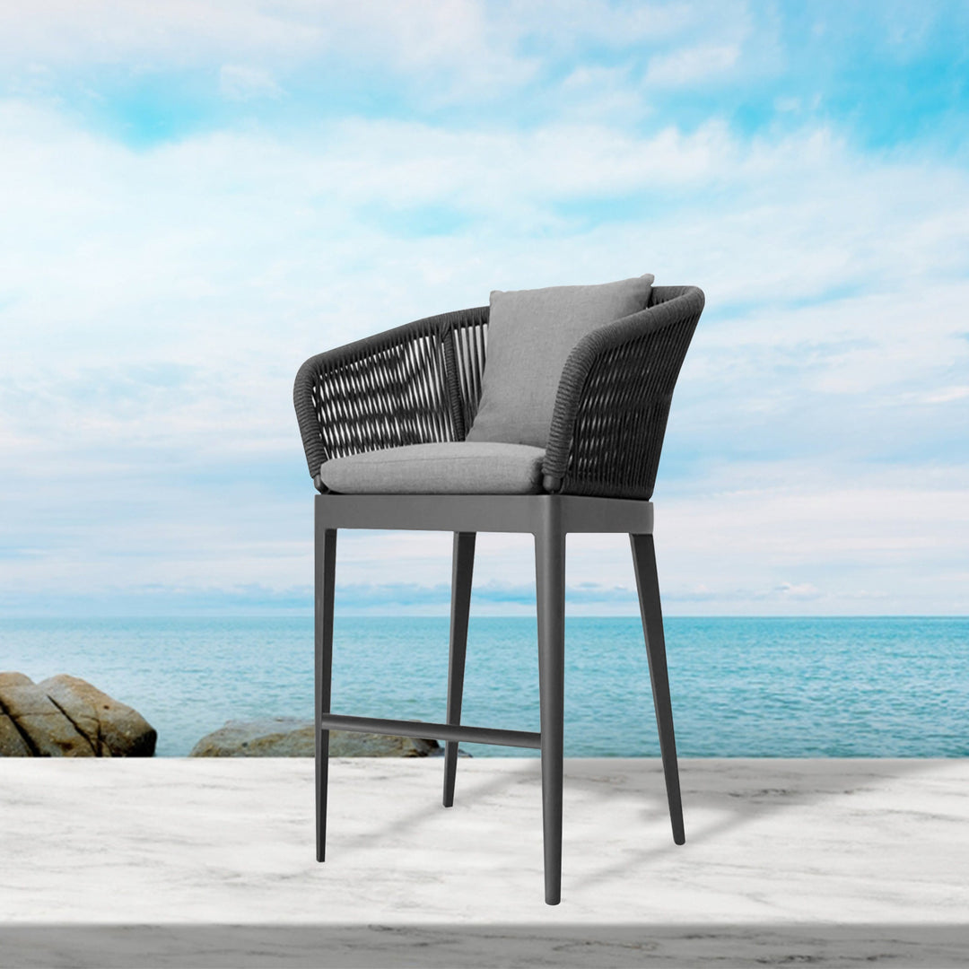 Bilge Outdoor Patio Bar Chair 1 Chair For Balcony Braided & Rope (Black)