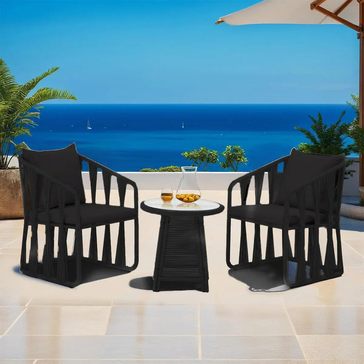 Varqo Outdoor Patio Seating Set 2 Chairs and 1 Table Set Braided & Rope