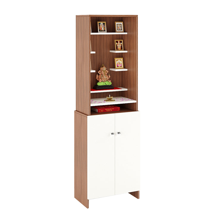 Aanya Engineered Wood Home Temple for Living Room & Office in Exotic Teak & White