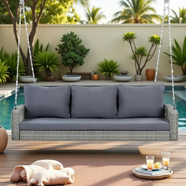 Isolde Outdoor Large HDPE Wicker 3-Person Porch Swing