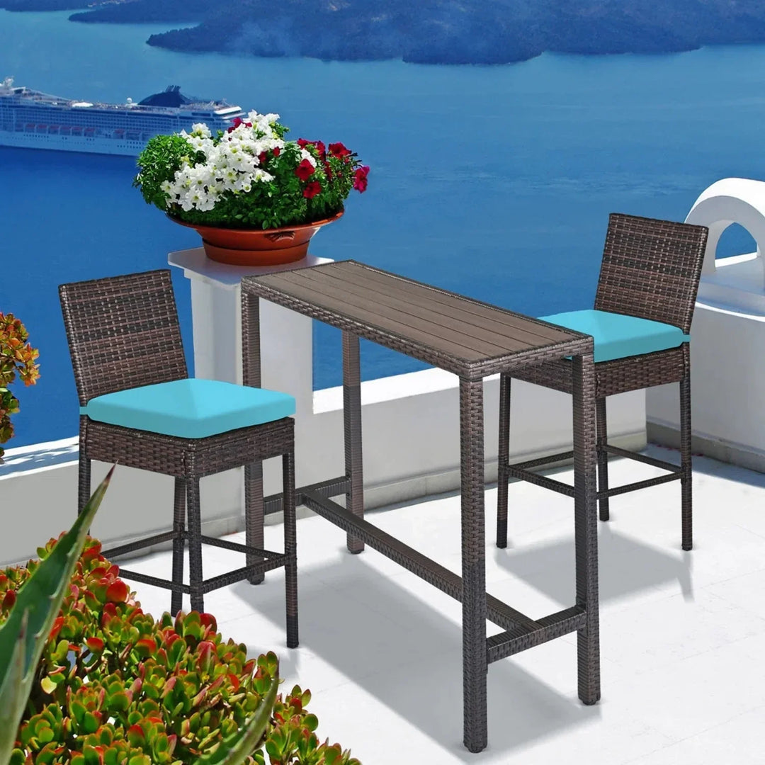 Chiyo All-Weather Rattan Wicker Bar Set with High-Top Outdoor Table & Chairs