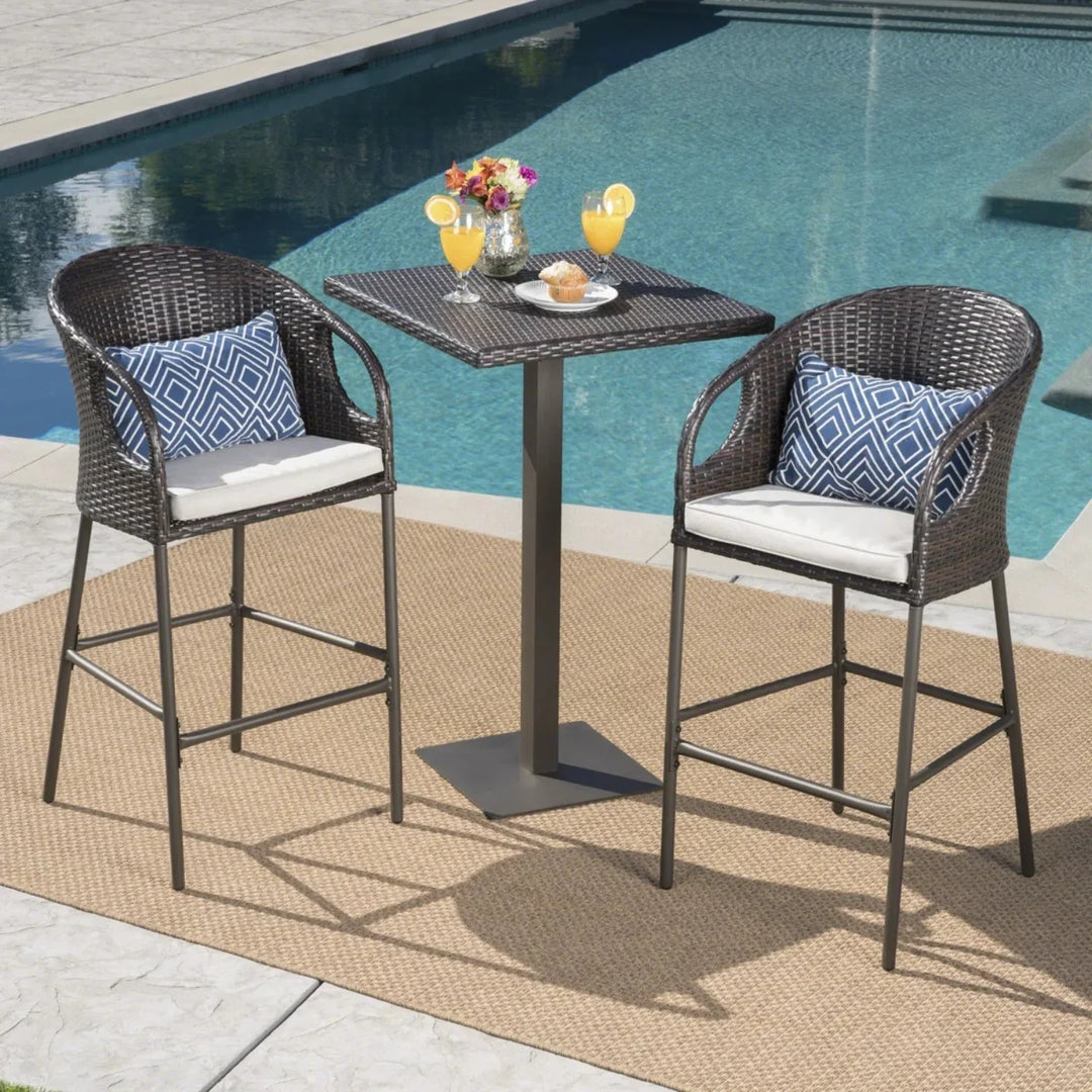 Juwairiya Outdoor Bar Set with High Top Table – All-Weather Rattan
