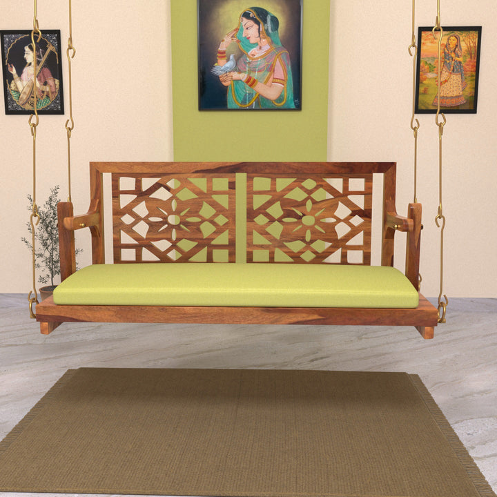 Anvi Fusion Flowered Carved Back Handmade Wooden Swing for Home