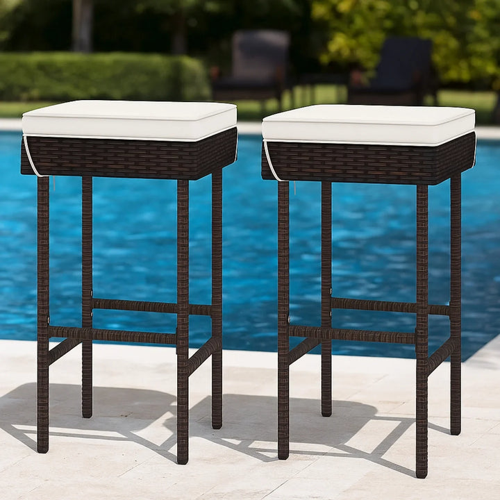 Lourdes 2-Piece Rattan Wicker Patio Bar Stools