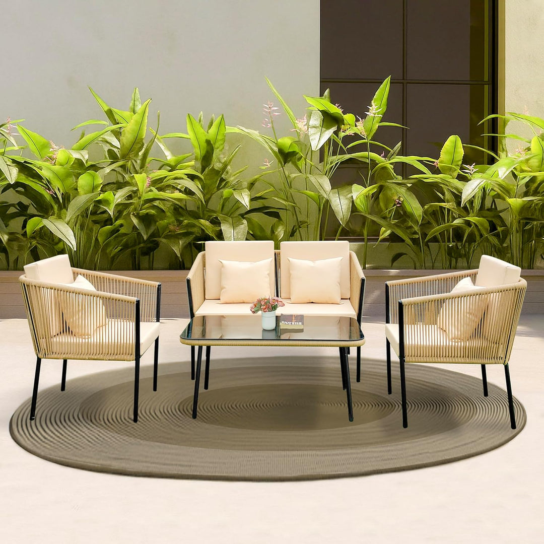 Parna Outdoor Garden Balcony Sofa Set 2 Seater , 2 Single Seater 1 Center Table Set Braided and Rope