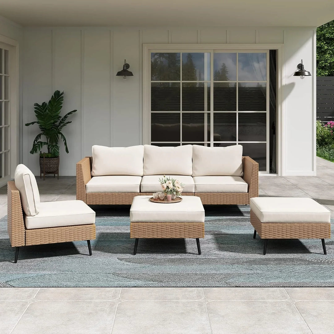 Johanna Outdoor Rattan Wicker 6-Seater Sofa Set