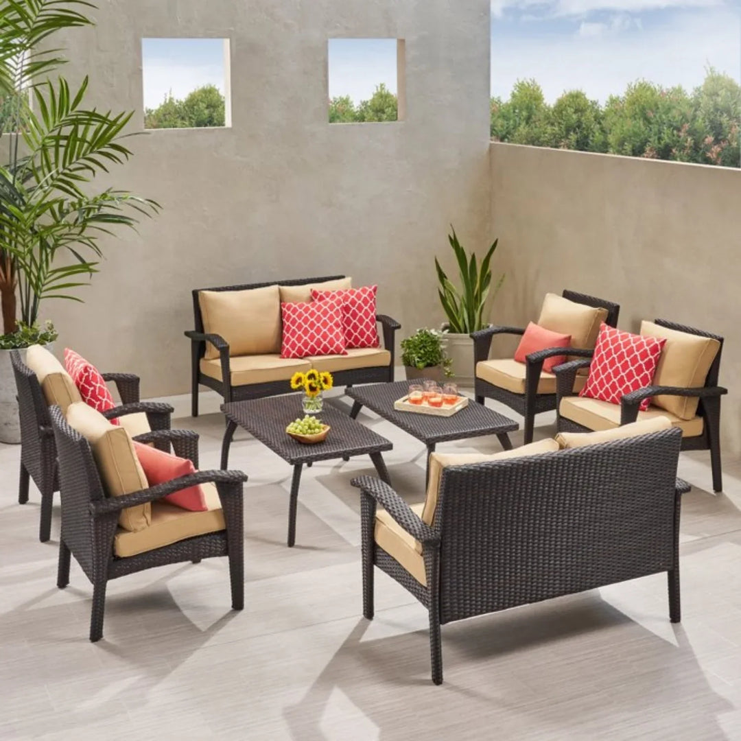 Yoko Brown 8 Seater Outdoor Wicker Conversation Set