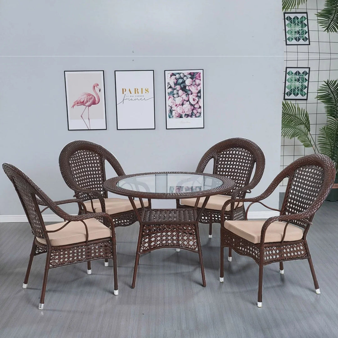 Balqis Outdoor All-Weather Resistant Rattan Wicker 5-Piece Dining Set