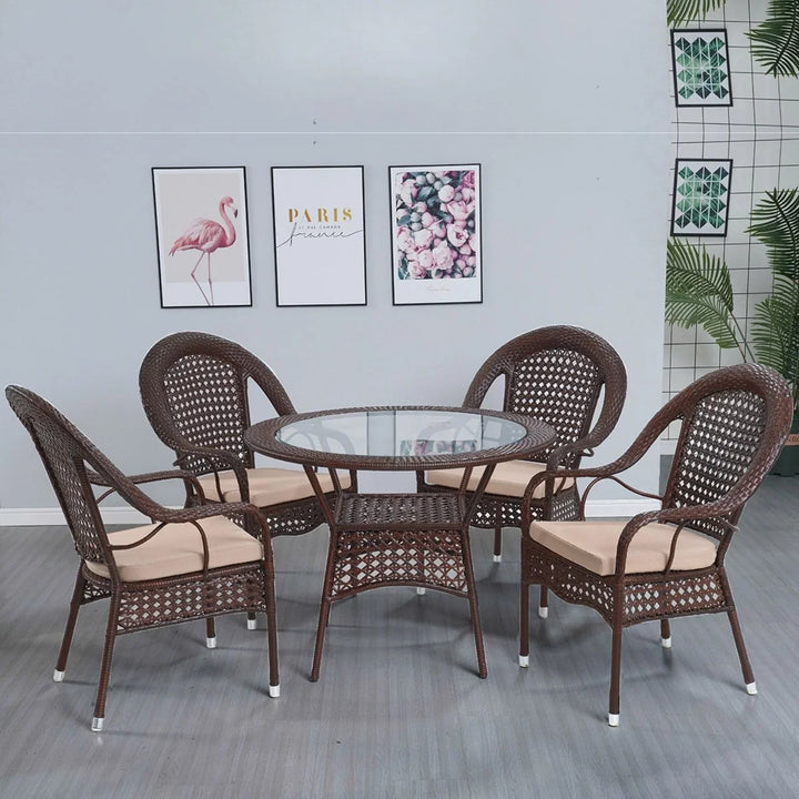 Balqis Outdoor All-Weather Resistant Rattan Wicker 5-Piece Dining Set