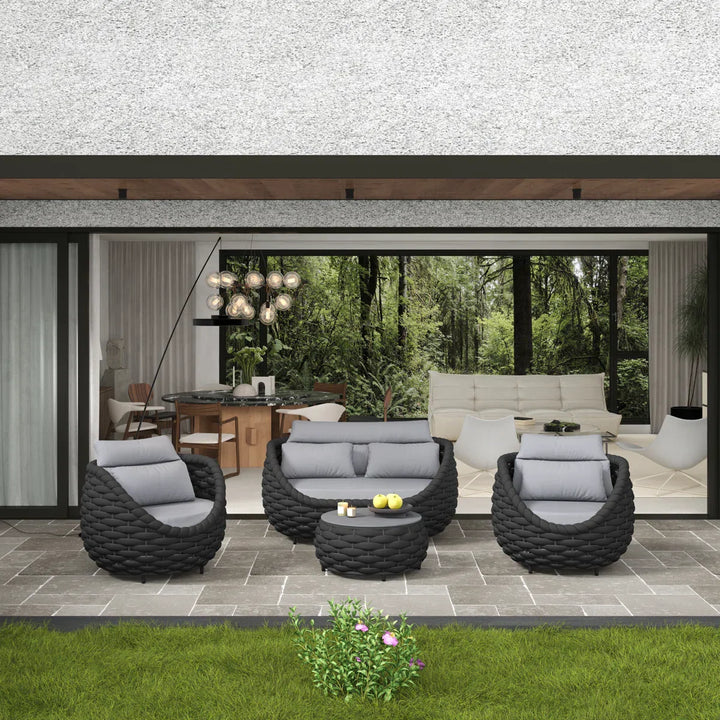 Eiva Outdoor Sofa Set 2 Seater, 2 Single seater and 1 Center Table (Light Grey) Braided & Rope