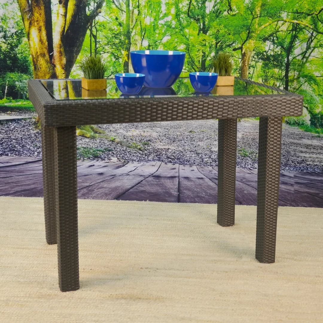Verena Outdoor Rattan Wicker Bar Glass Top Table