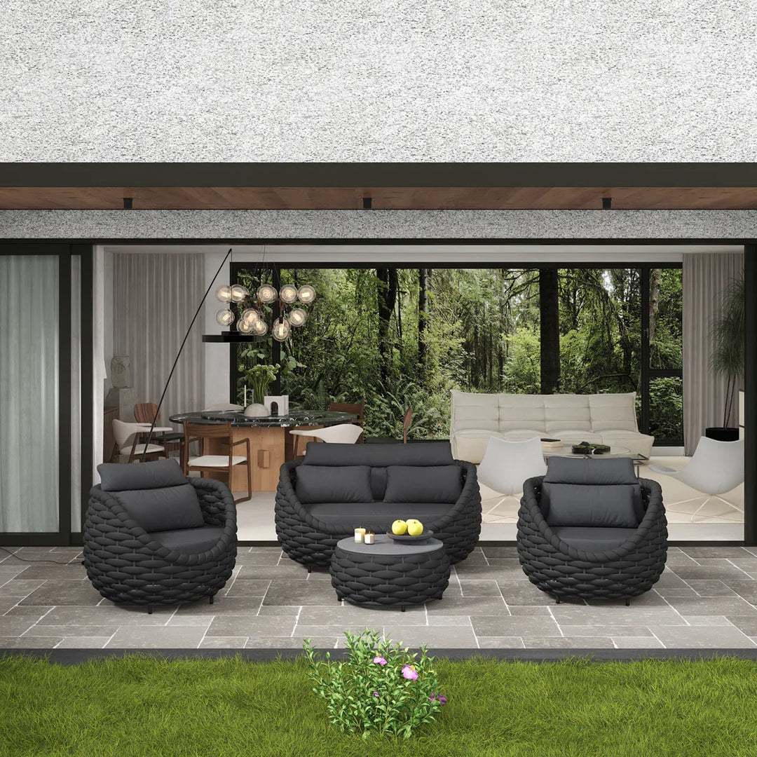 Oligon Outdoor Sofa Set 2 Seater, 2 Single seater and 1 Center Table (Dark Gery) Braided & Rope