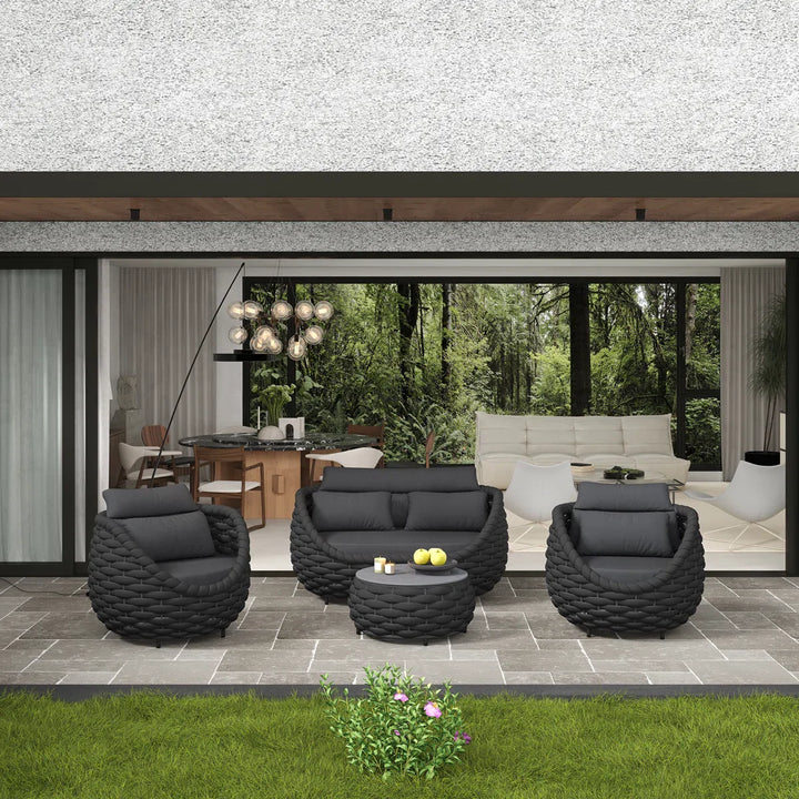 Oligon Outdoor Sofa Set 2 Seater, 2 Single seater and 1 Center Table (Dark Gery) Braided & Rope