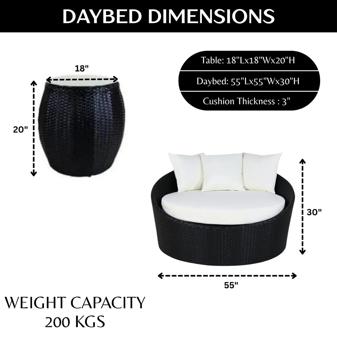 Gro Outdoor Rattan Wicker Daybed with Glass Top Table