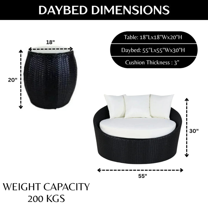 Gro Outdoor Rattan Wicker Daybed with Glass Top Table