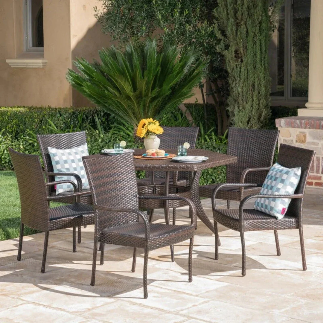 Kalila Outdoor All-Weather Resistant Rattan Wicker 7-Piece Dining Set