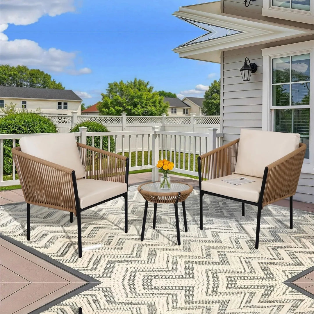 Mariposa Outdoor Rope Patio Set with Glass Top Table