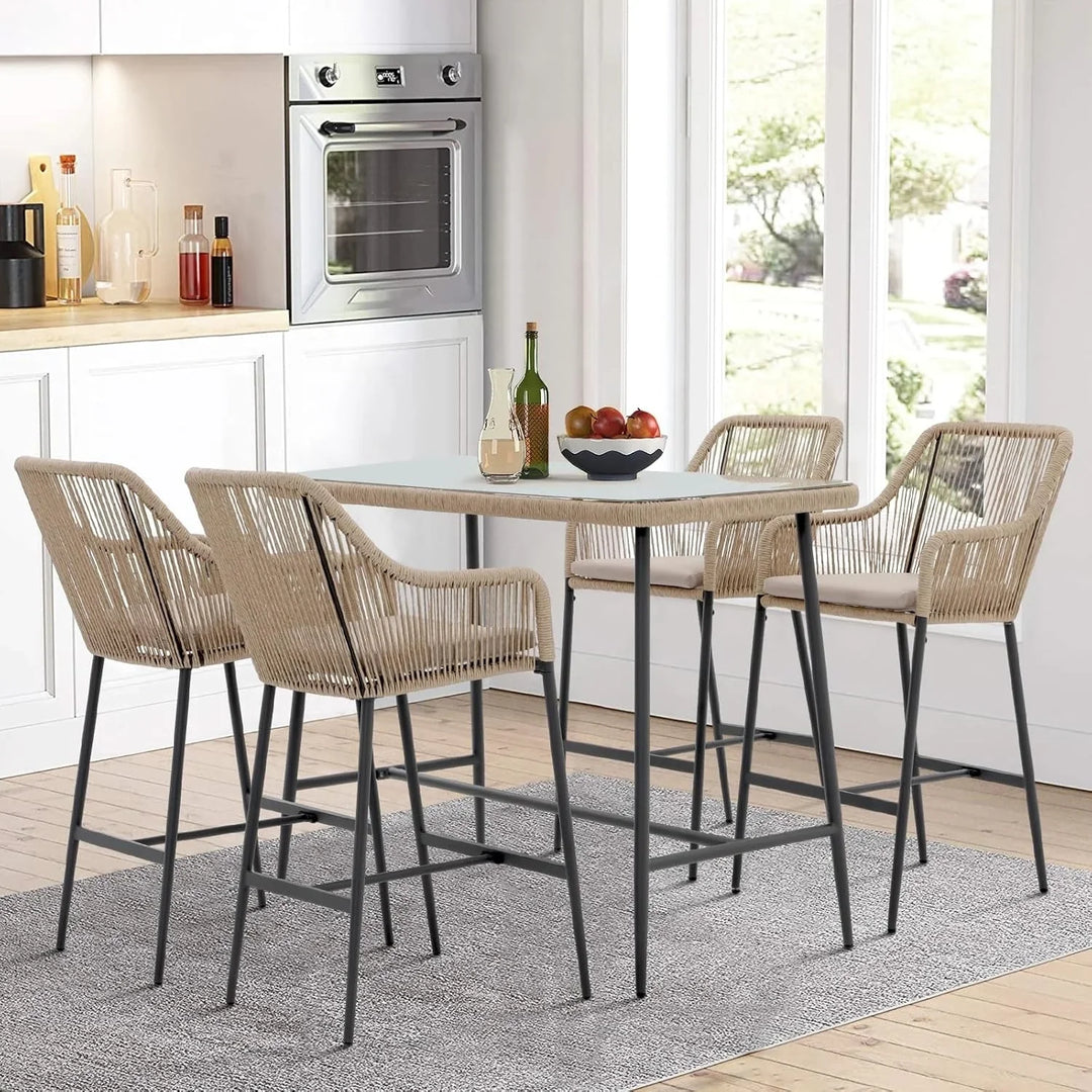 Ekatra Premium Outdoor Rope 5-Piece Bar Set With a High-Top Table