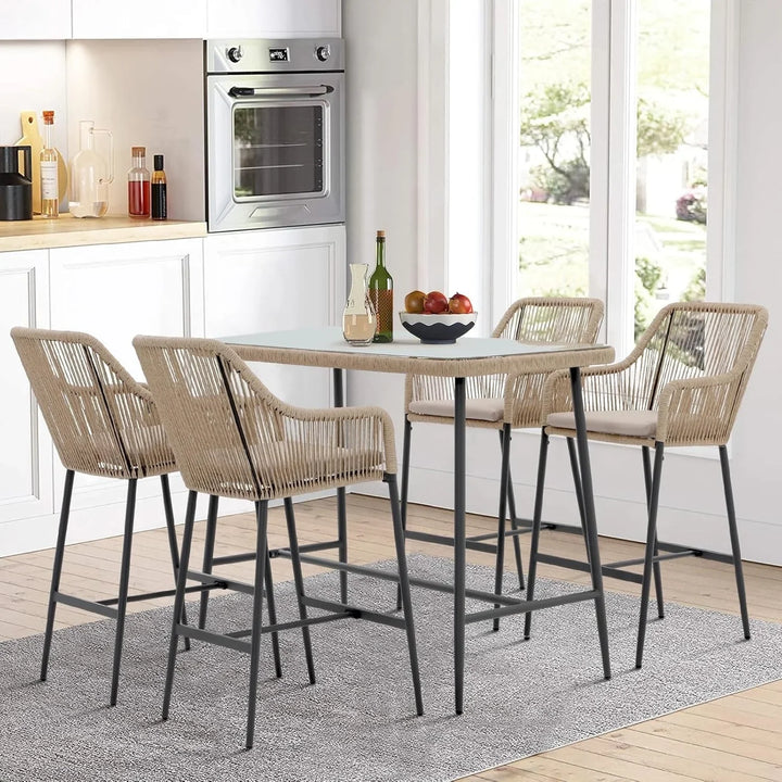 Ekatra Premium Outdoor Rope 5-Piece Bar Set With a High-Top Table