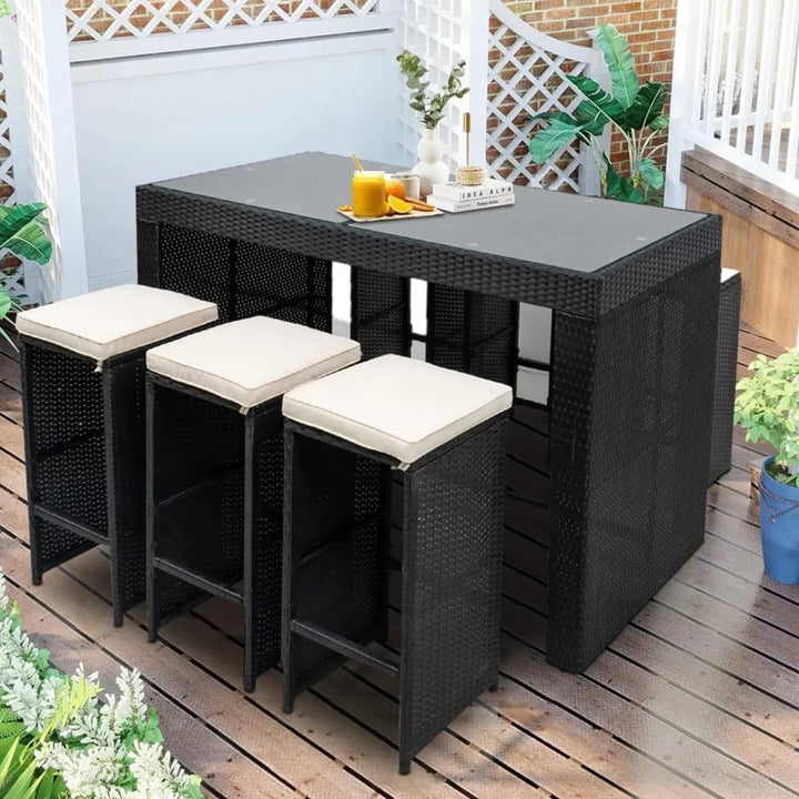Ayana 7-Piece Outdoor Rattan Wicker Bar Set with Glass Top Table