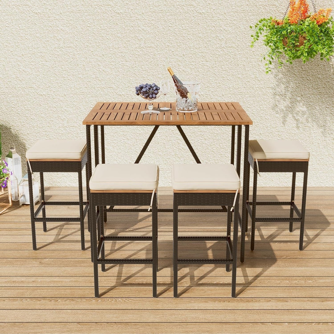 Mirabelle 5-Piece Outdoor Rattan Wicker Bar Set with Wooden Top Table